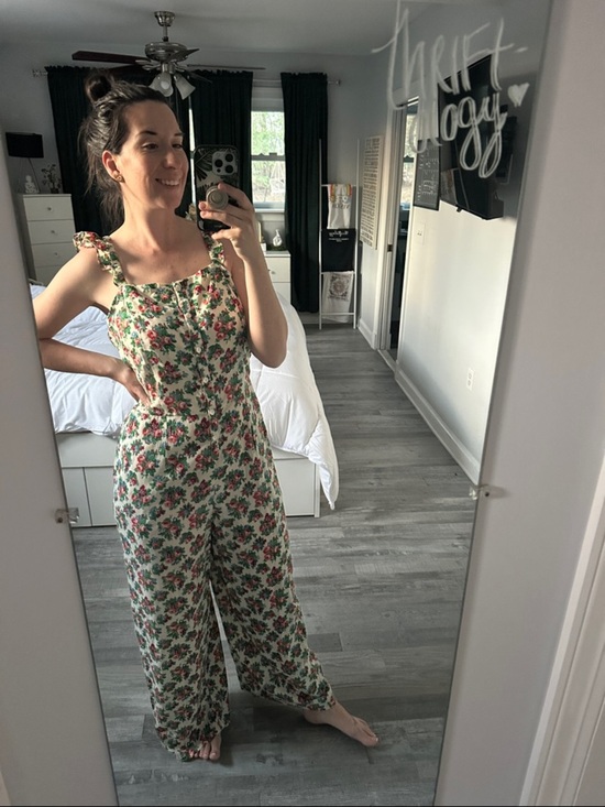 April Cornell Pants - April Cornell Jumpsuit Romper Sleeveless Button Down Pockets Floral Ivory Medium